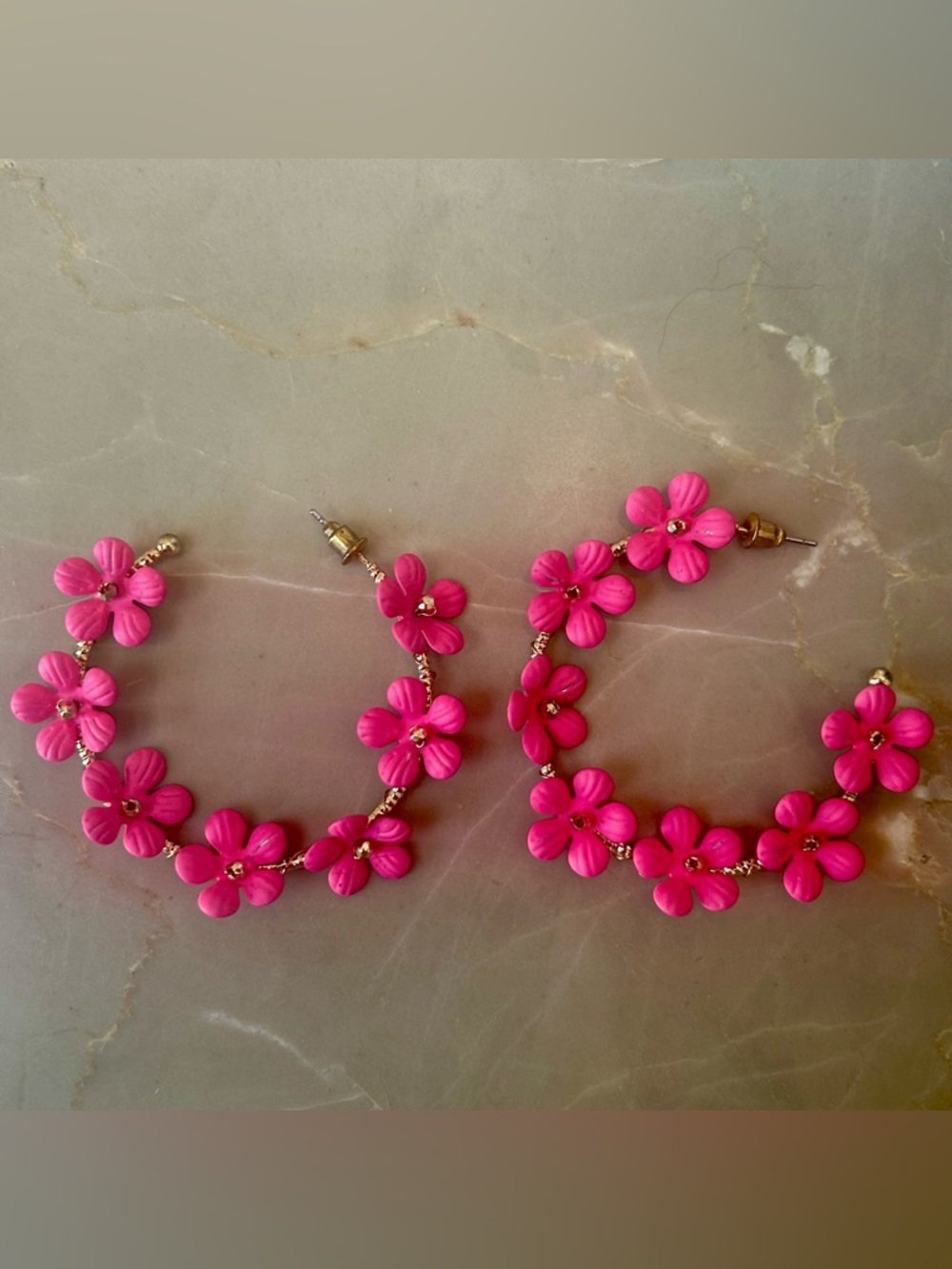 Hot Pink Floral Hoop Statement Earrings